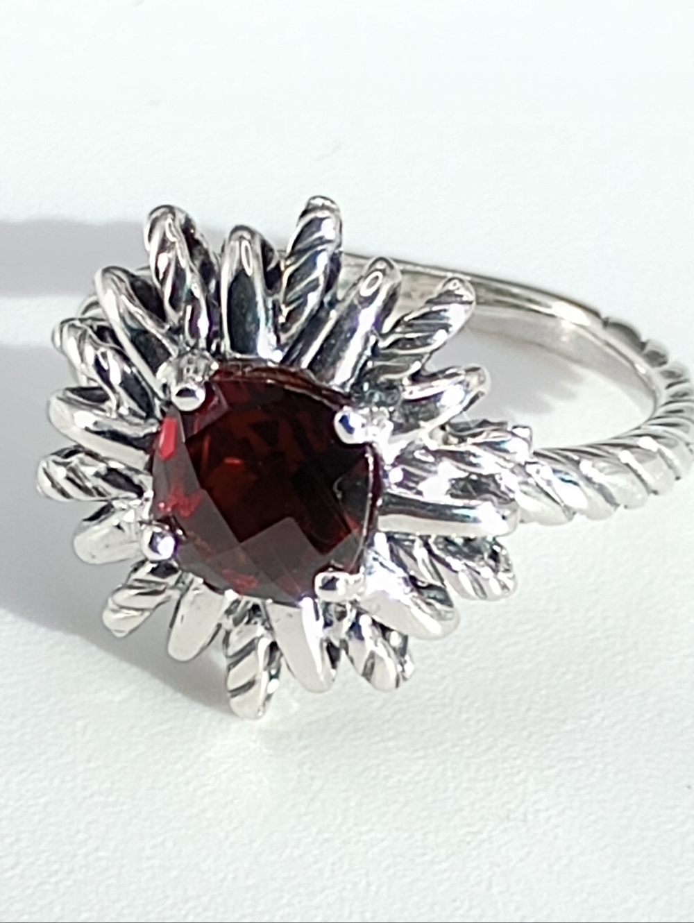 David Yurman Sterling Silver Garnet Starburst Ring 54 7